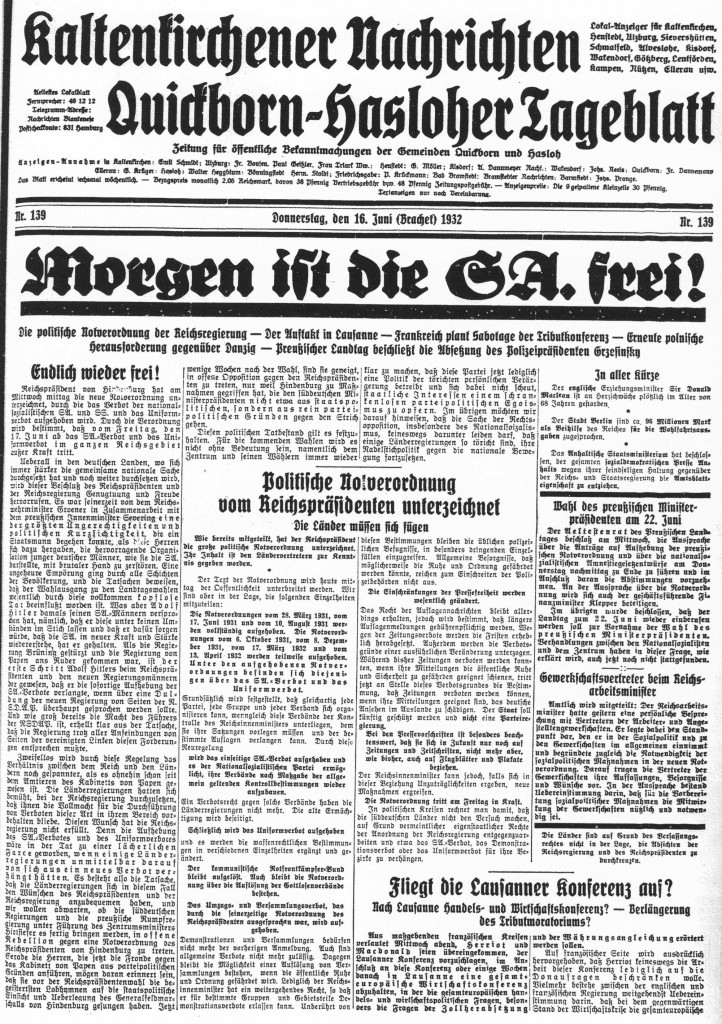 Quickborn-Hasloher Tageblatt 16.06.1932