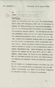 Schreiben des Magistrats der Stadt Uetersen vom 07.08.1933, Seite 1