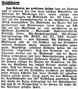 Bericht über den 'Heldengedenktag' am 15.03.1942 in Quickborn